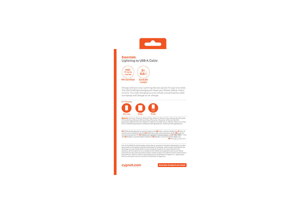 Lightning to USB-A Cable - 2m Black