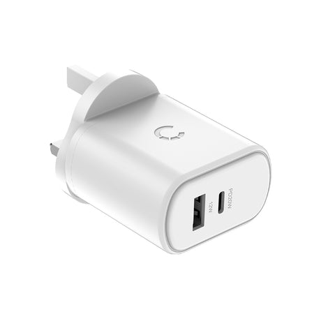 32W USB-C PD Dual Port Wall Charger UK - White