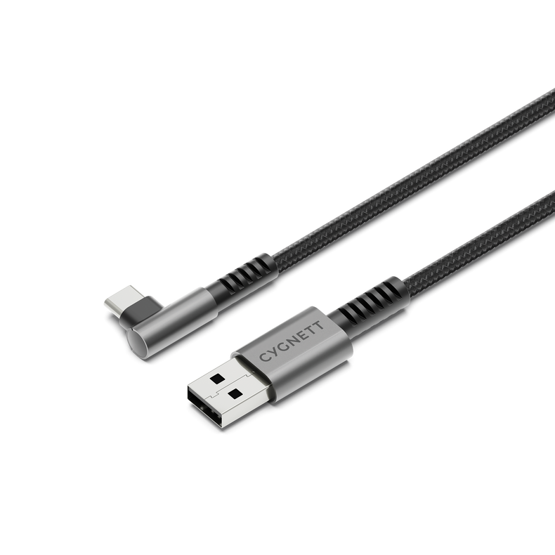 Right Angle Braided USB C - USB-A Cable - 1m