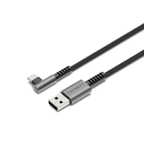 Right Angle Braided USB C - USB-A Cable - 1m