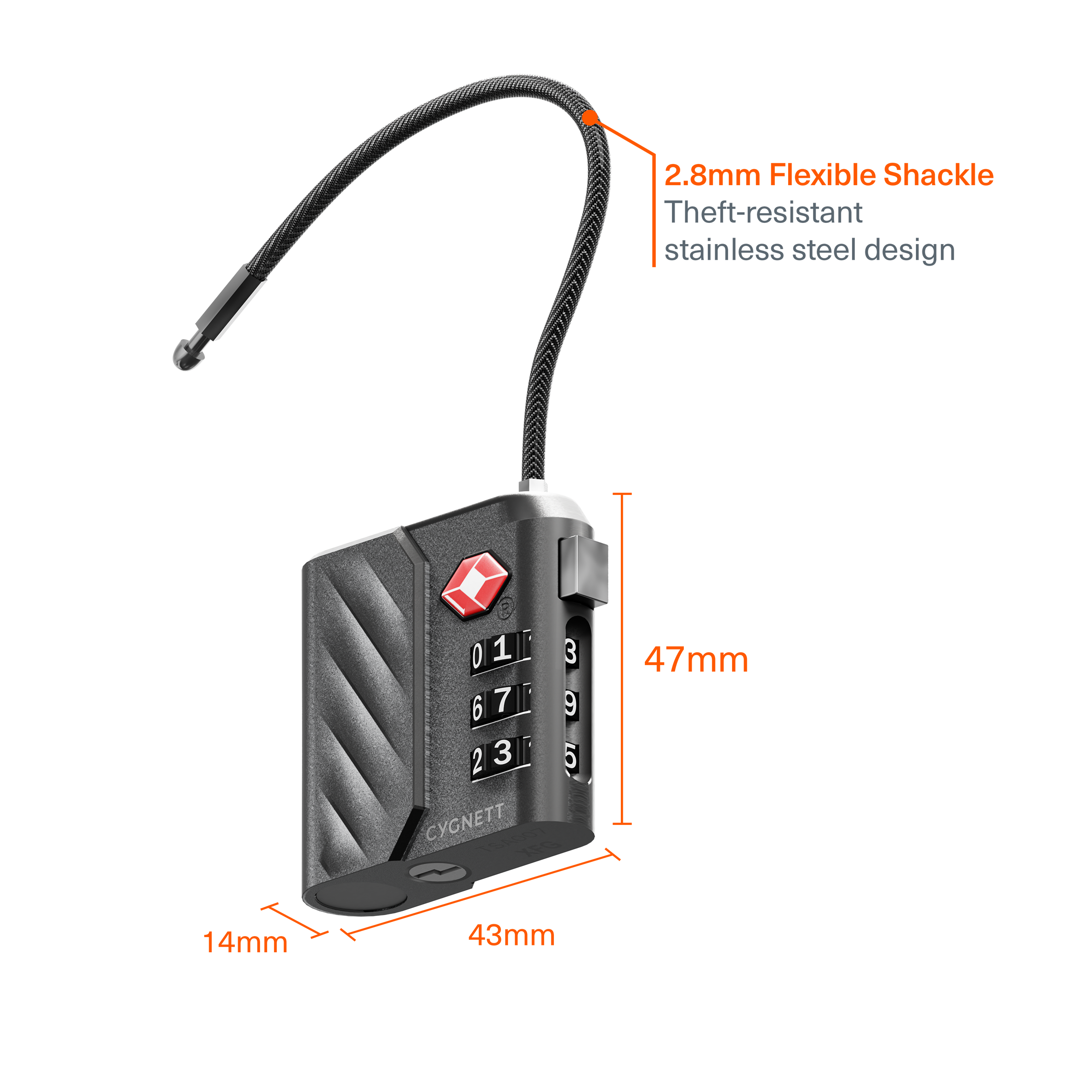 Bluetooth® TravelTag TSA Lock with USB-C Recharging