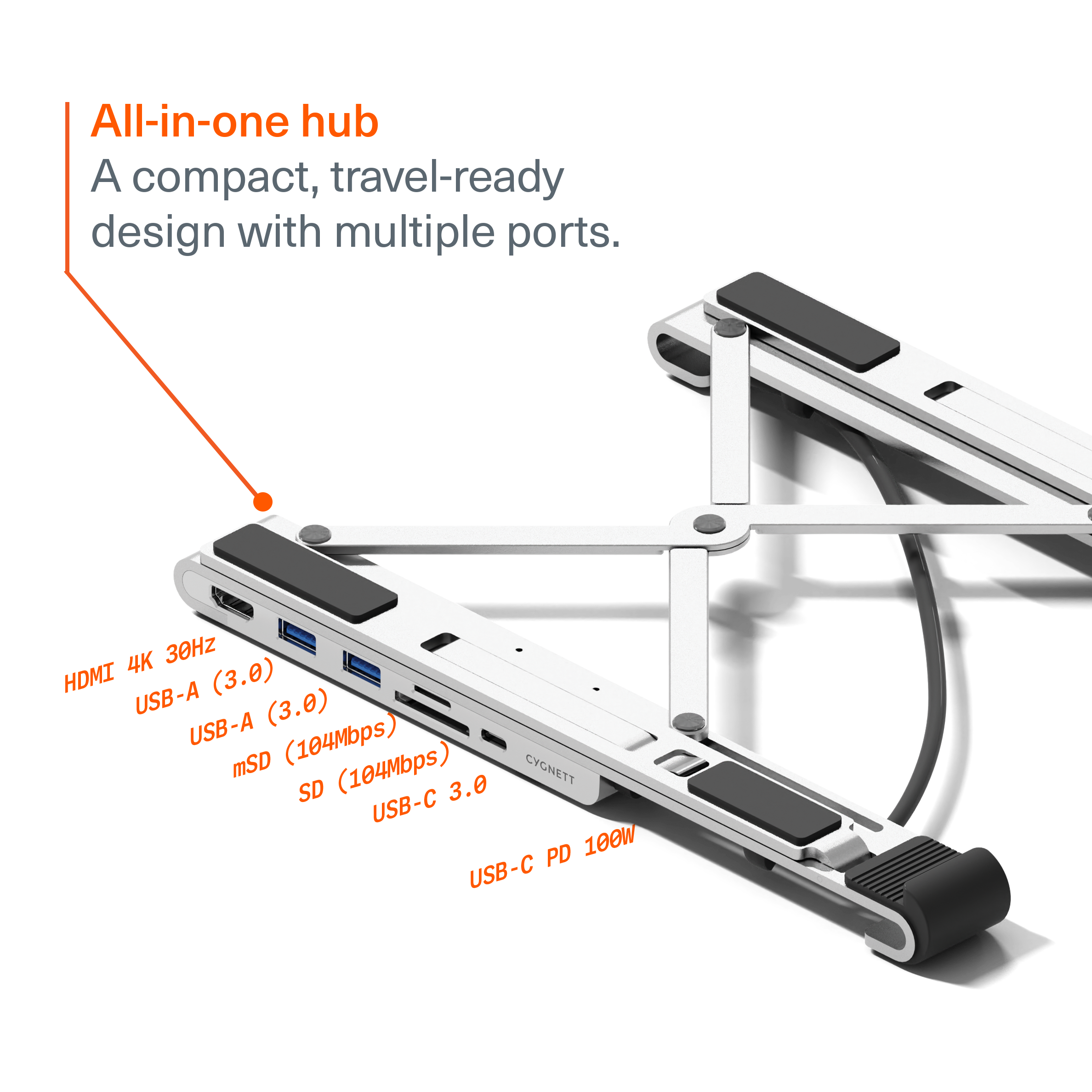 7-in-1 Hub with Folding Laptop Riser (Single HDMI)