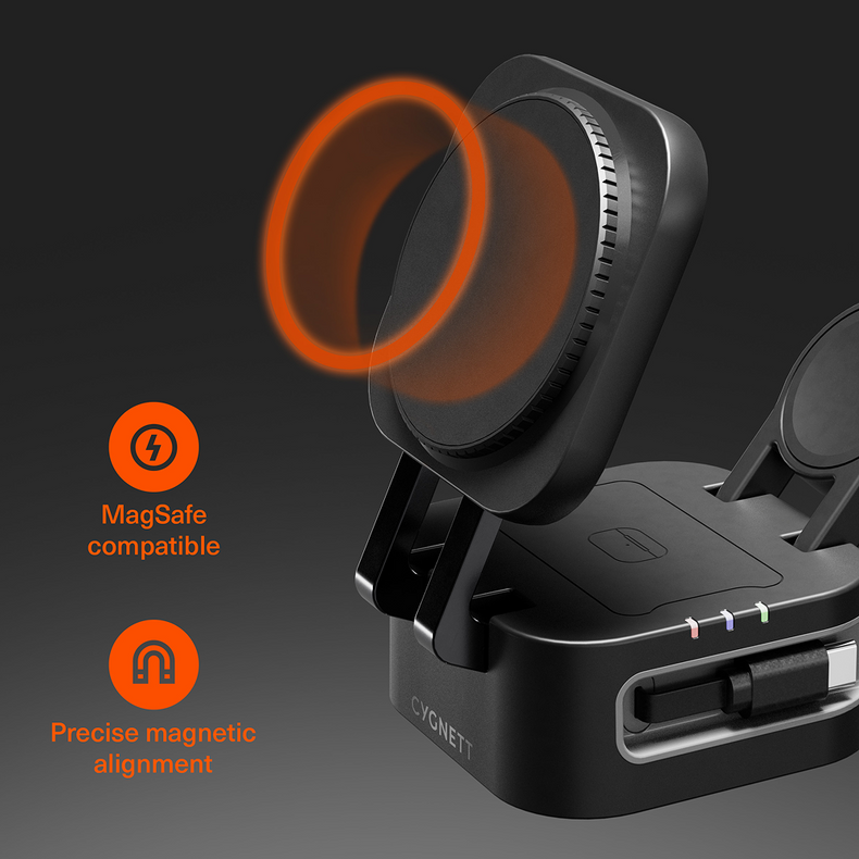 3-in-1 Foldable Wireless Charger with Retractable Cable