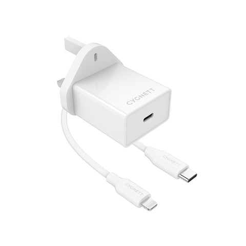 18W Wall Charger + Lightning to USB-C Cable - UK White