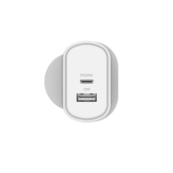 32W USB-C PD Dual Port Wall Charger UK - White