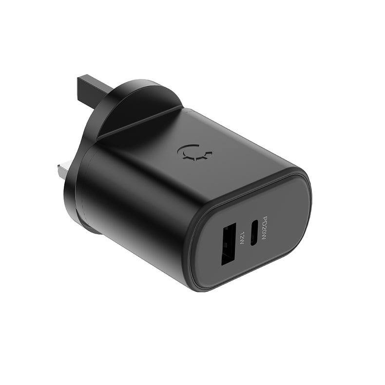 32W USB-C PD Dual Port Wall Charger UK - Black