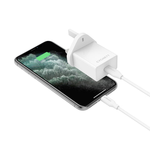 18W Wall Charger + Lightning to USB-C Cable - UK White