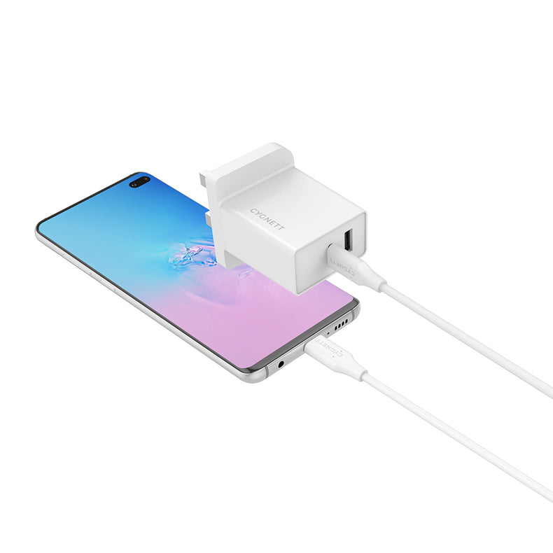 18W Dual Wall Charger USB-C and USB-A (QC 3.0) + USB-C to USB-C Cable - UK White